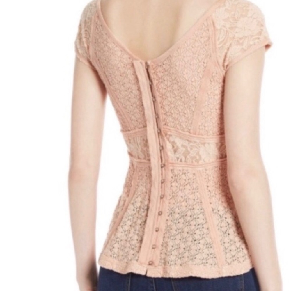 Free People Besties Lace Peplum Peach Top - Picture 3 of 9